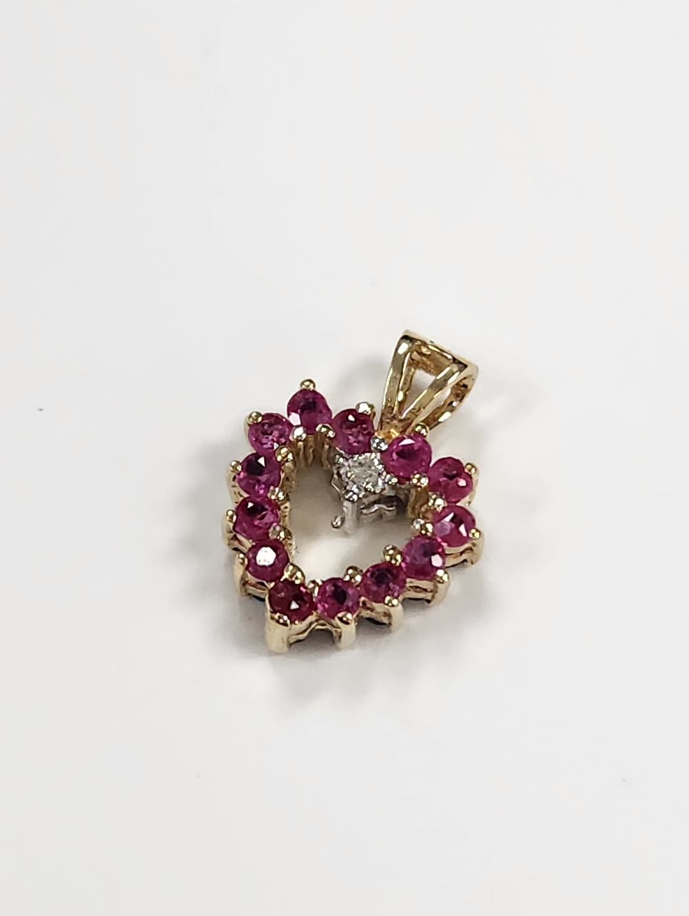 10KP Yellow Gold Ruby Sapphire & Diamond Reversible Heart Pendant , NWT - Picture 5 of 15